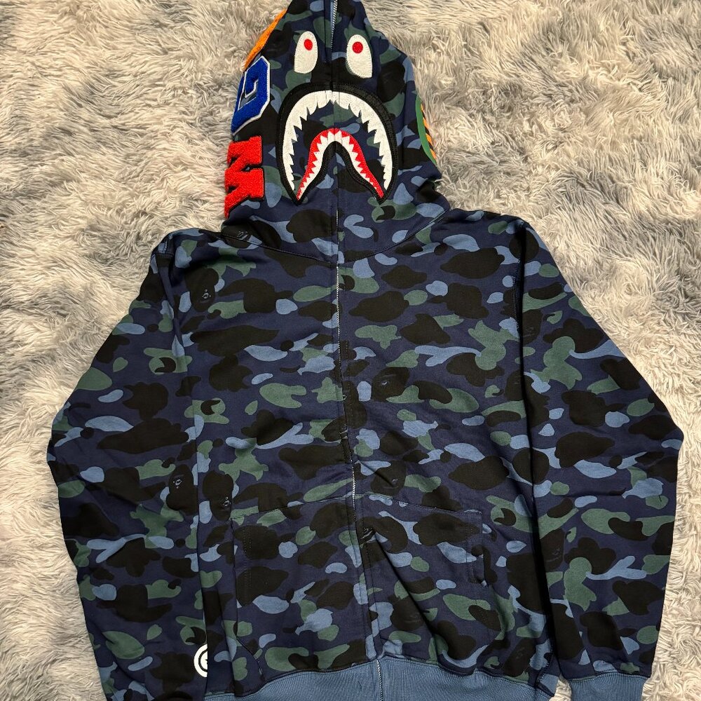 BAPE Color Camo Shark Blue Full Zip Hoodie Mens Size Large
